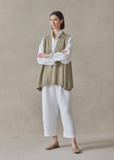 linen cotton mix sleeveless a-line V neck - mid plus (cardamom)