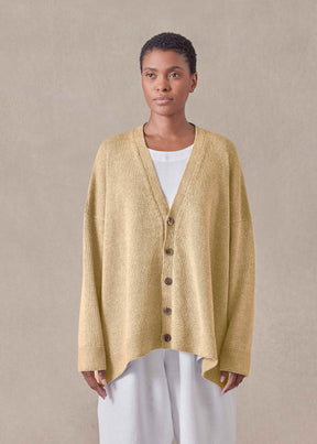 linen cotton mix V neck cardigan - mid (straw)
