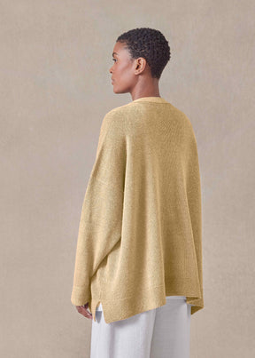 linen cotton mix V neck cardigan - mid (straw)