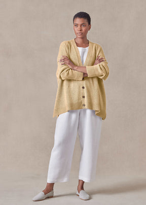 linen cotton mix V neck cardigan - mid (straw)