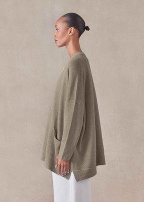 linen cotton mix V neck cardigan - long (mink)