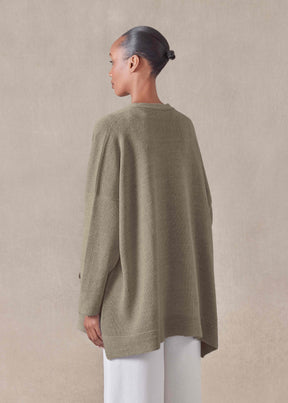 linen cotton mix V neck cardigan - long (mink)