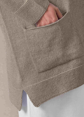 linen cotton mix V neck cardigan - long (mink)