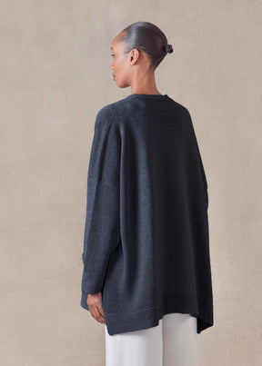 linen cotton mix V neck cardigan - long (navydark)