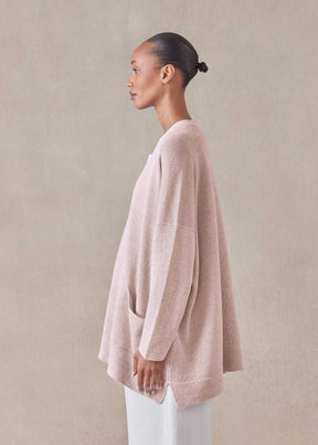 linen cotton mix V neck cardigan - long (rosepowder)