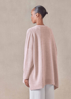 linen cotton mix V neck cardigan - long (rosepowder)