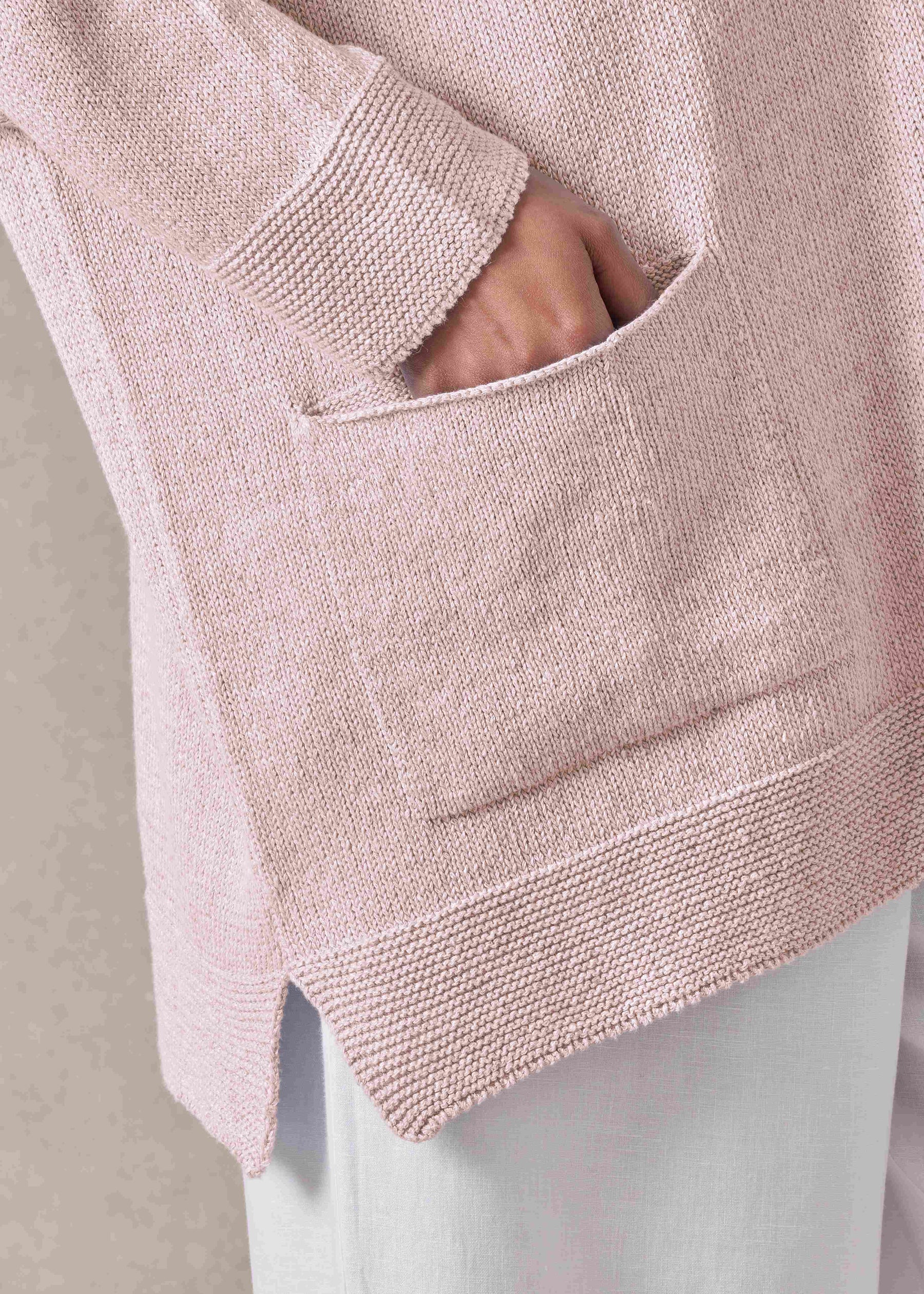 linen cotton mix V neck cardigan - long (rosepowder)