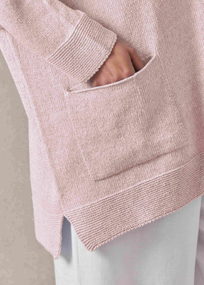 linen cotton mix V neck cardigan - long (rosepowder)