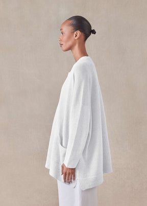 linen cotton mix V neck cardigan - long (white)