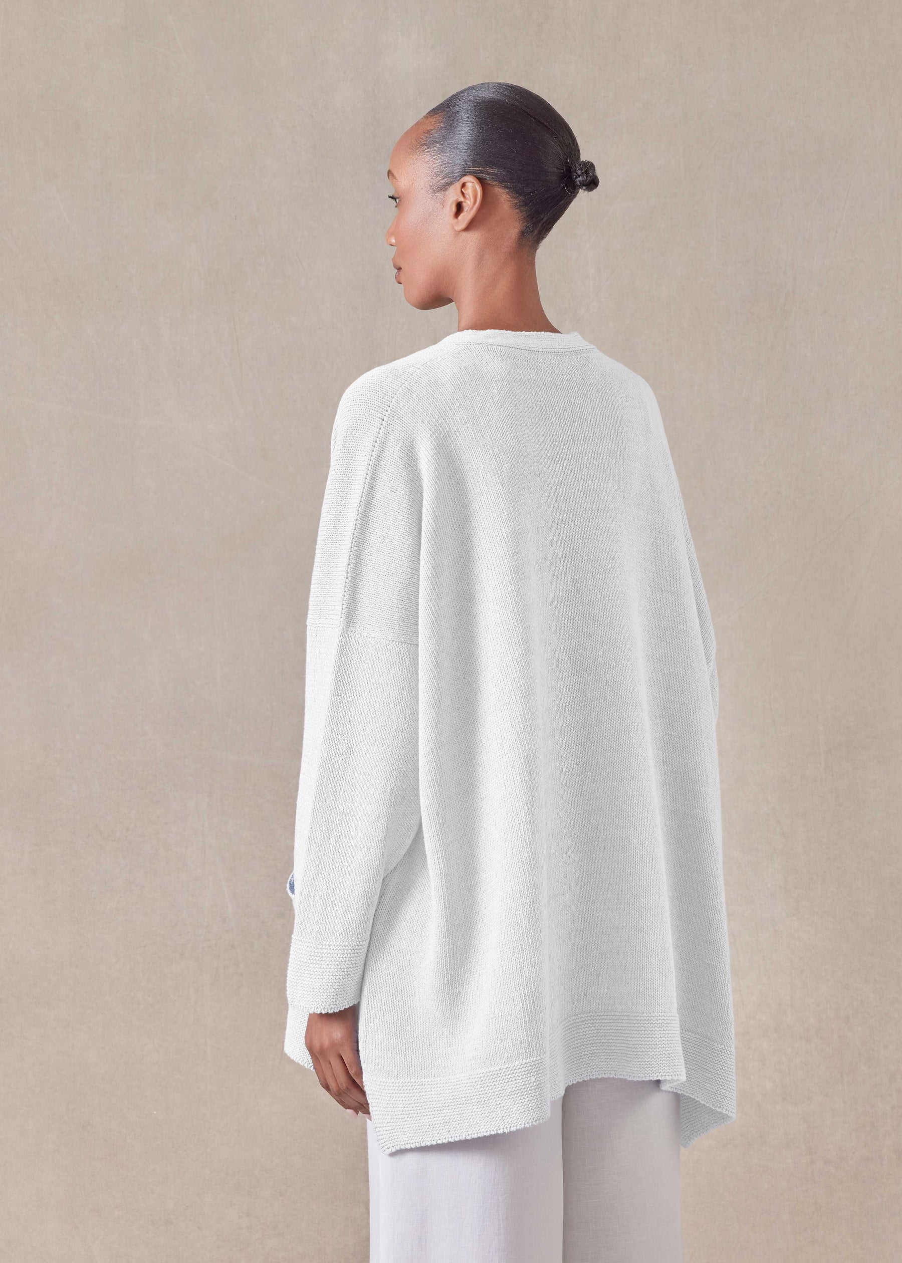 linen cotton mix V neck cardigan - long (white)