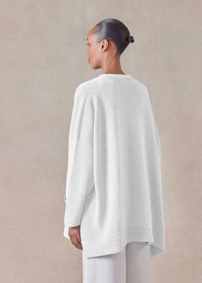 linen cotton mix V neck cardigan - long (white)