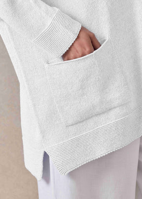 linen cotton mix V neck cardigan - long (white)
