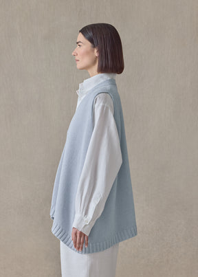 linen cotton a-line sleeveless v neck cardigan - mid plus (bridgertonblue)