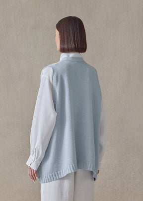linen cotton a-line sleeveless v neck cardigan - mid plus (bridgertonblue)