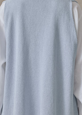 linen cotton a-line sleeveless v neck cardigan - mid plus (bridgertonblue)