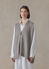 linen cotton a-line sleeveless v neck cardigan - mid plus (mink)
