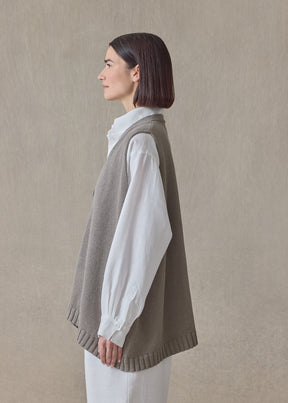 linen cotton a-line sleeveless v neck cardigan - mid plus (mink)