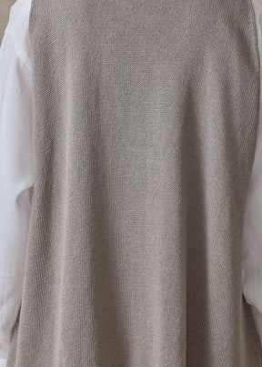 linen cotton a-line sleeveless v neck cardigan - mid plus (mink)