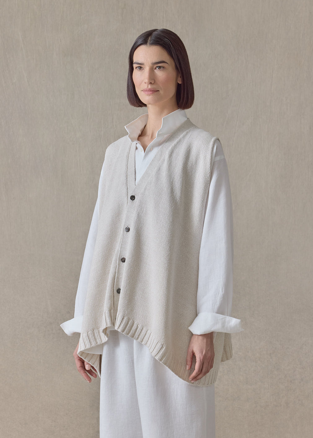 linen cotton a-line sleeveless v neck cardigan - mid plus (string)