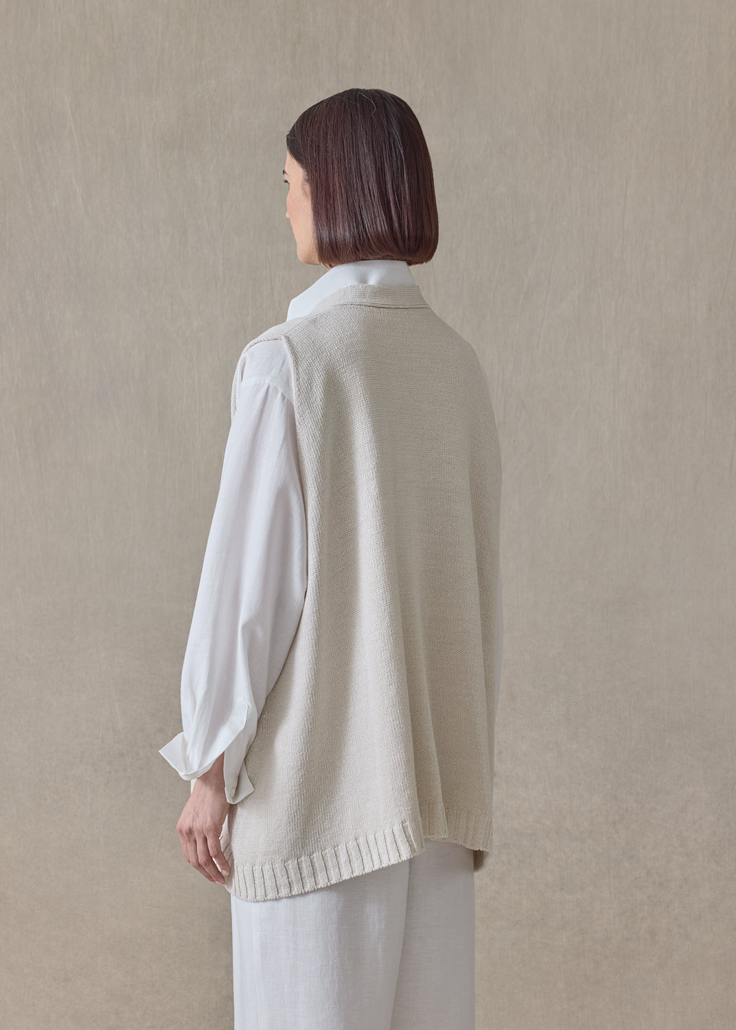 linen cotton a-line sleeveless v neck cardigan - mid plus (string)