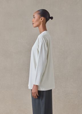 cotton jersey long sleeve smaller round neck - long (oatpale)