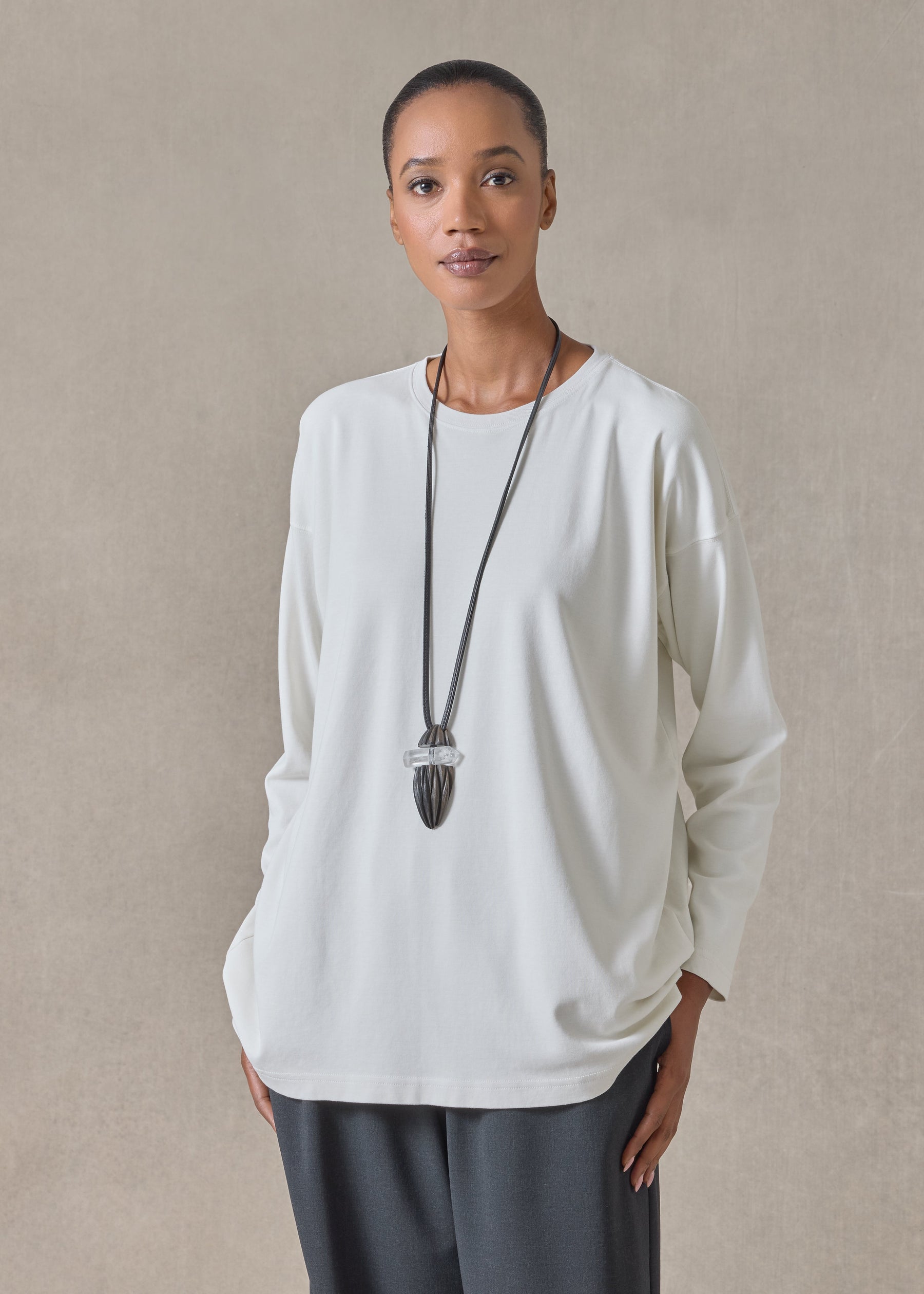 cotton jersey long sleeve smaller round neck - long (oatpale)