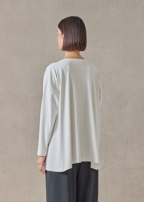 cotton jersey side panelled V neck t-shirt - long (oatpale)
