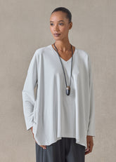 cotton jersey side panelled V neck t-shirt - long (silversoft)