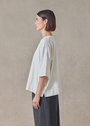 cotton jersey round neck 3/4 sleeve top with hembands - mid plus (oatpale)