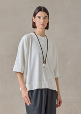 cotton jersey round neck 3/4 sleeve top with hembands - mid plus (oatpale)