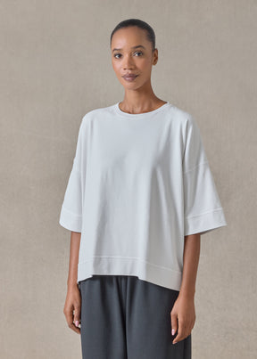 cotton jersey round neck 3/4 sleeve top with hembands - mid plus (silversoft)