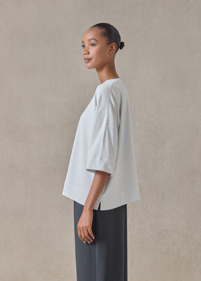 cotton jersey round neck 3/4 sleeve top with hembands - mid plus (silversoft)