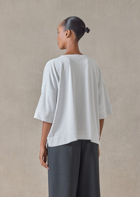 cotton jersey round neck 3/4 sleeve top with hembands - mid plus (silversoft)