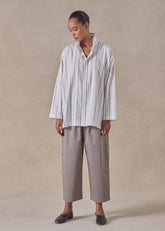 cotton slim a-line shirt with double stand collar and stepped insert - long (greyblue)