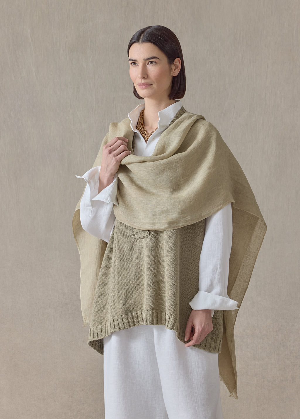 handwoven fine large linen scarf(cardamom)