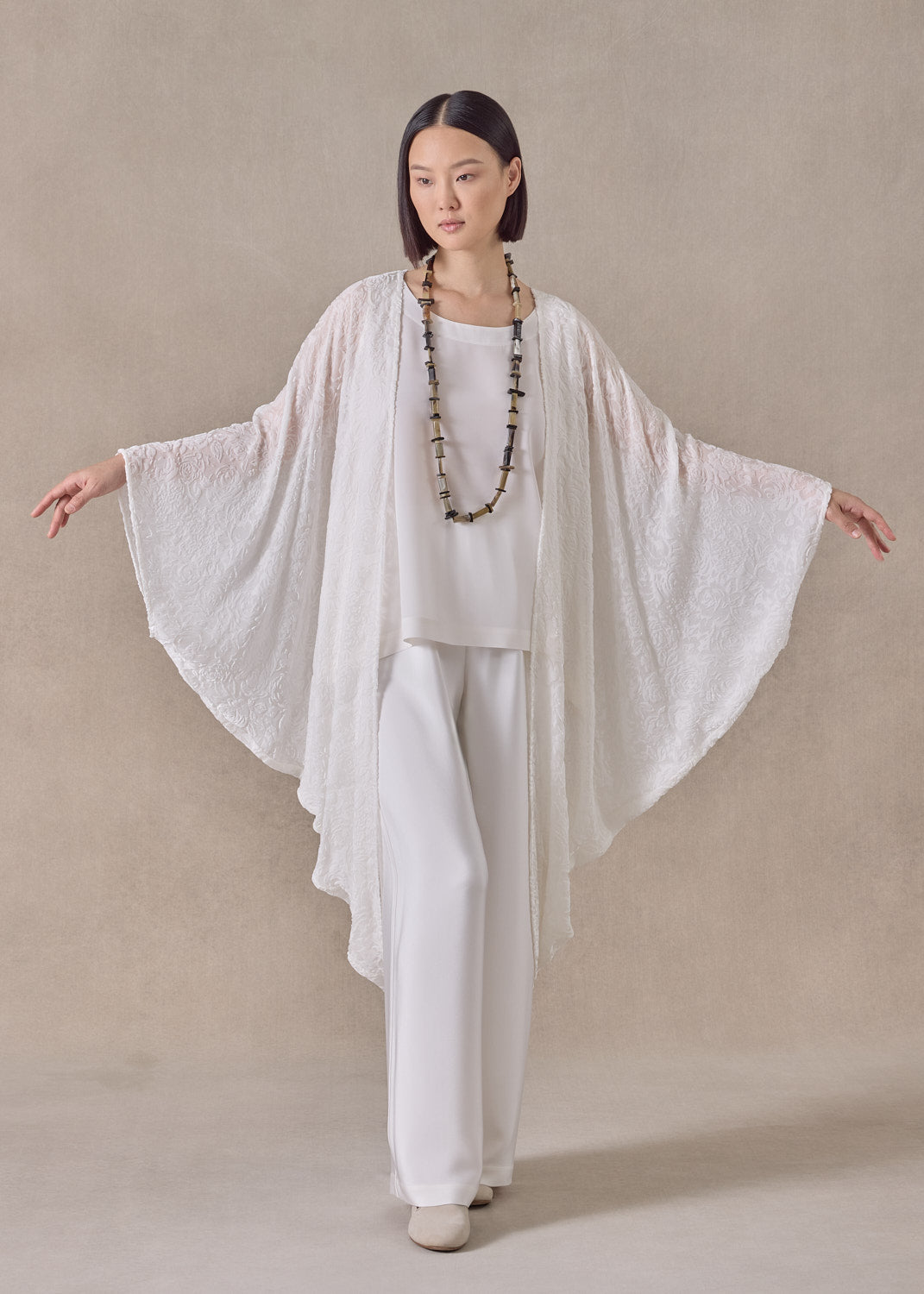 Devore Velvet silk mix cocoon jacket coat (white)