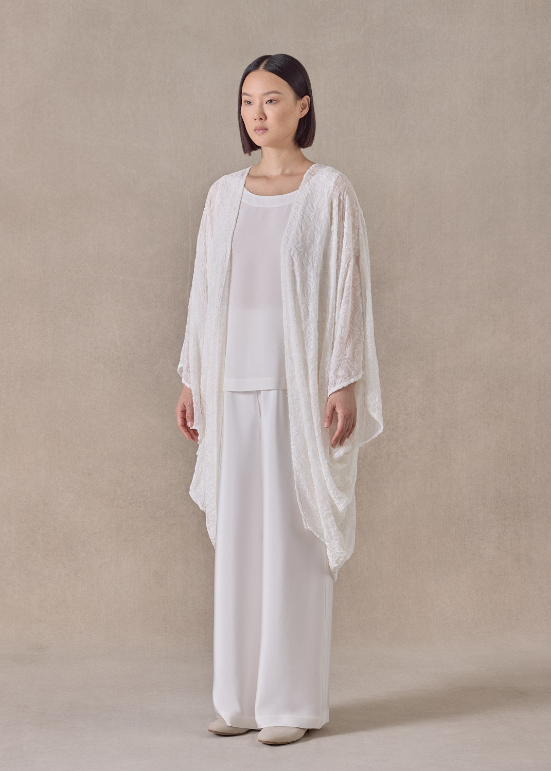 Devore Velvet silk mix cocoon jacket coat (white)