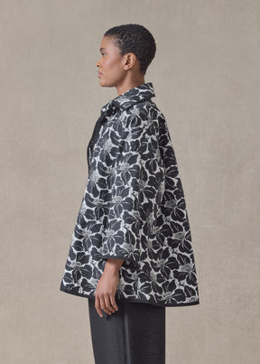 sloped shoulder wide a-line open jacket with collar - long (black)