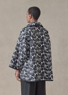 sloped shoulder wide a-line open jacket with collar - long (black)