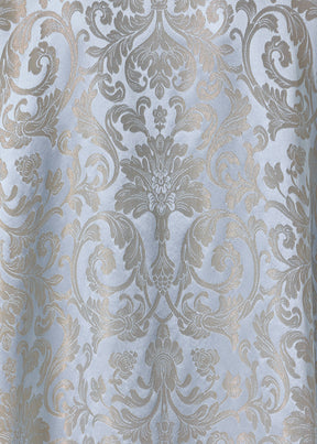 silk mix jacquard wide a-line chinese collar shirt - very long with slits (bridgertonblue)