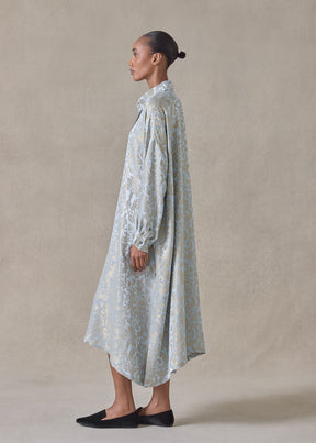 silk mix jacquard wide a-line shirt dress with collar (bridgertonblue)
