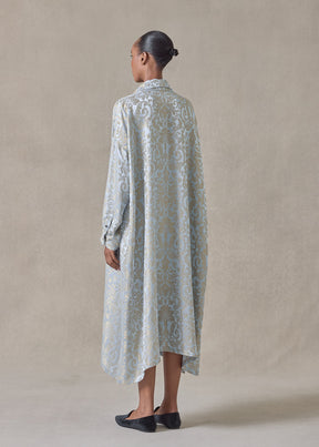 silk mix jacquard wide a-line shirt dress with collar (bridgertonblue)