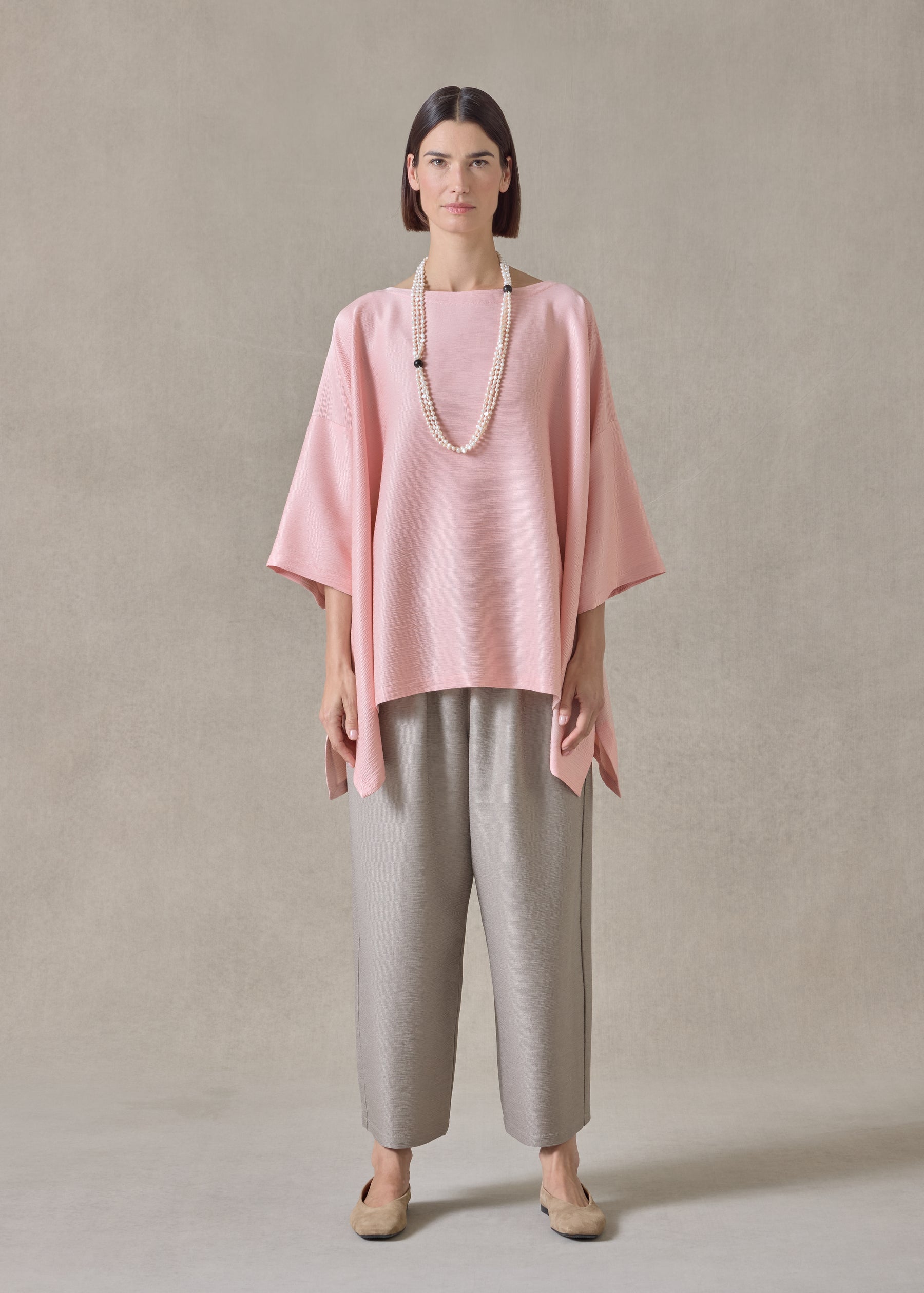midweight silk plissé dps scoop neck top - mid plus (rosepowder)