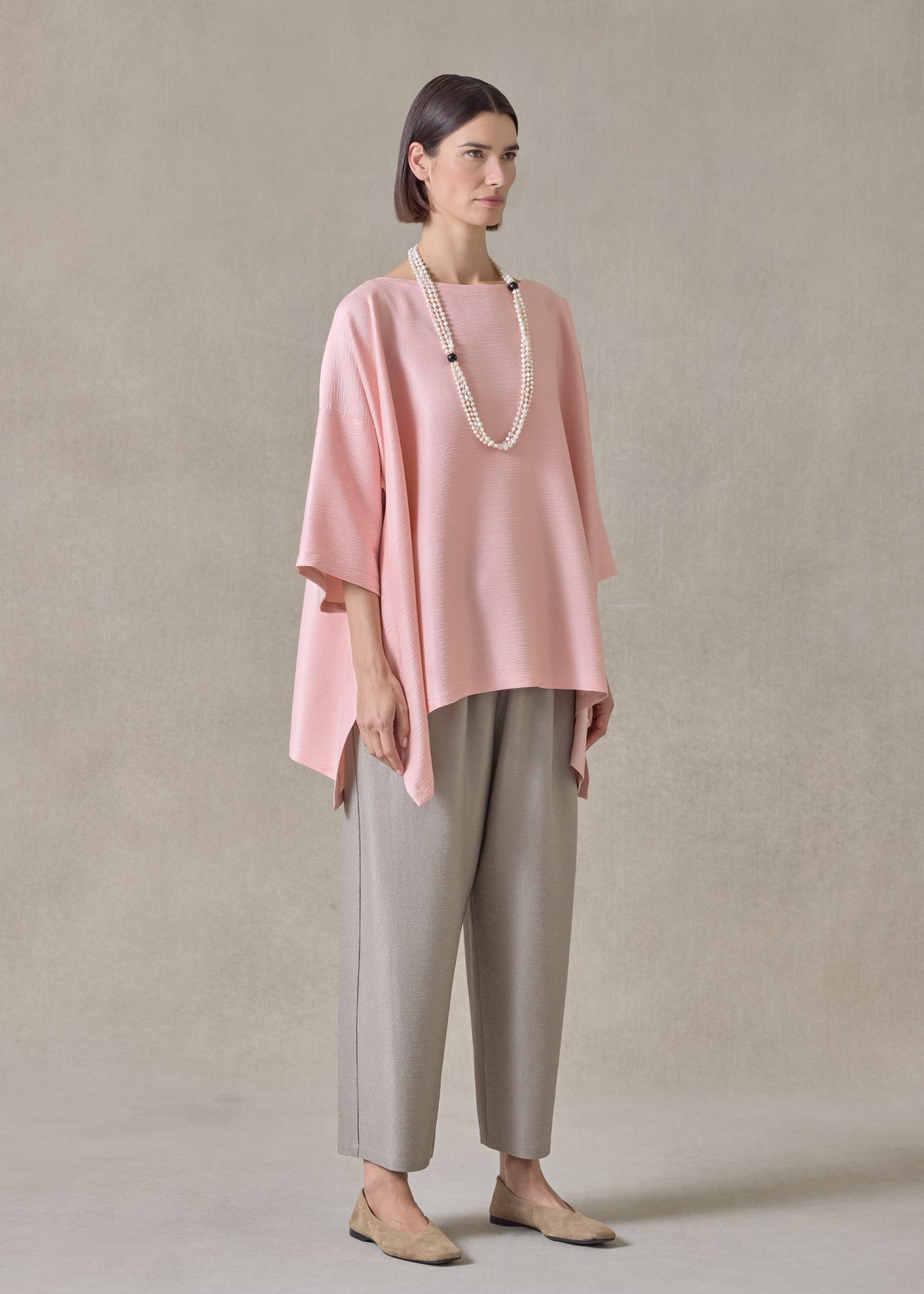 midweight silk plissé dps scoop neck top - mid plus (rosepowder)