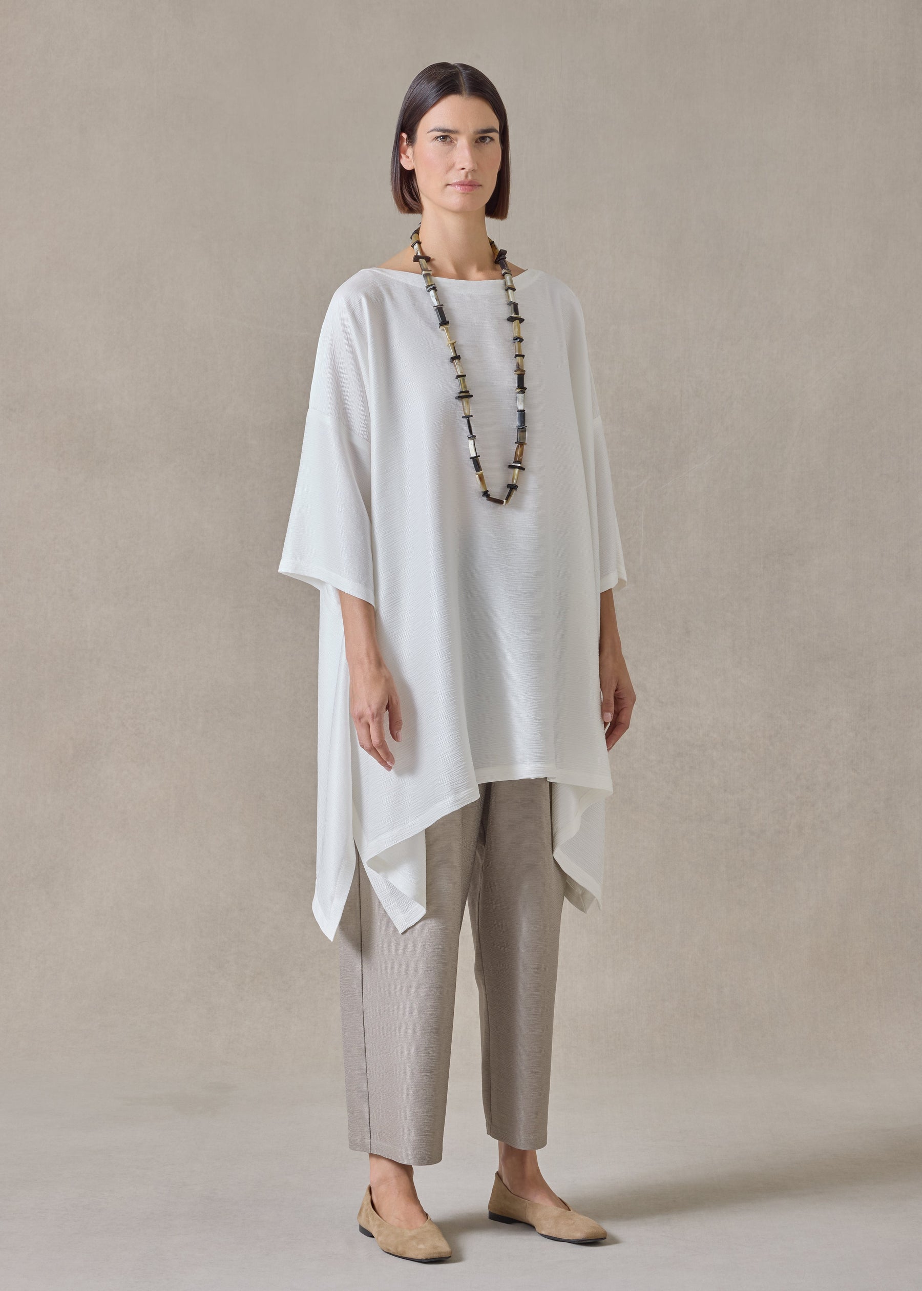 midweight silk plissé dps scoop neck top - long plus (white)