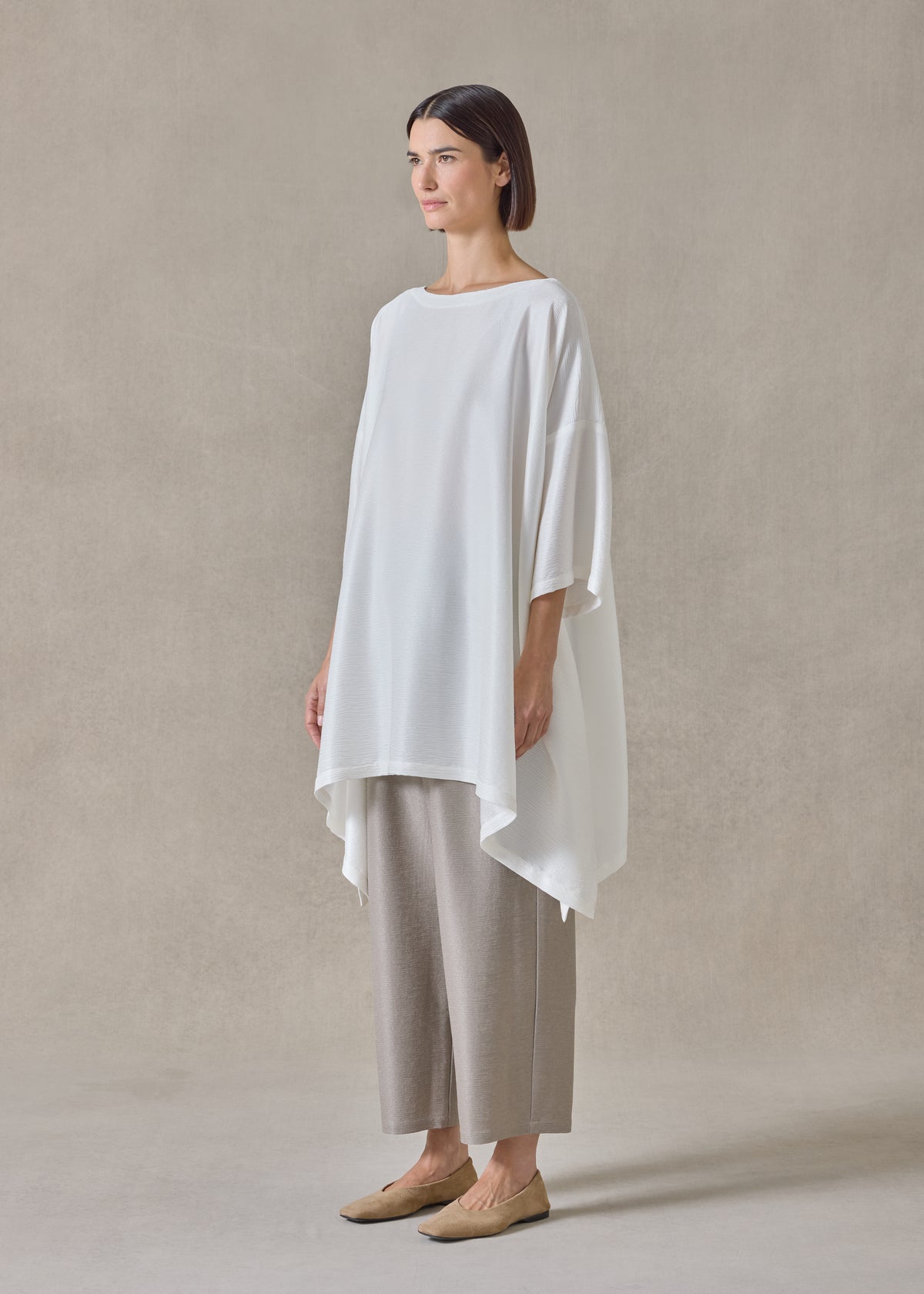 midweight silk plissé dps scoop neck top - long plus (white)