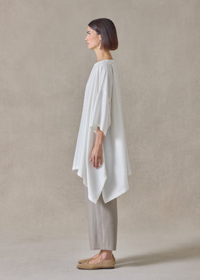 midweight silk plissé dps scoop neck top - long plus (white)