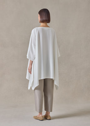 midweight silk plissé dps scoop neck top - long plus (white)