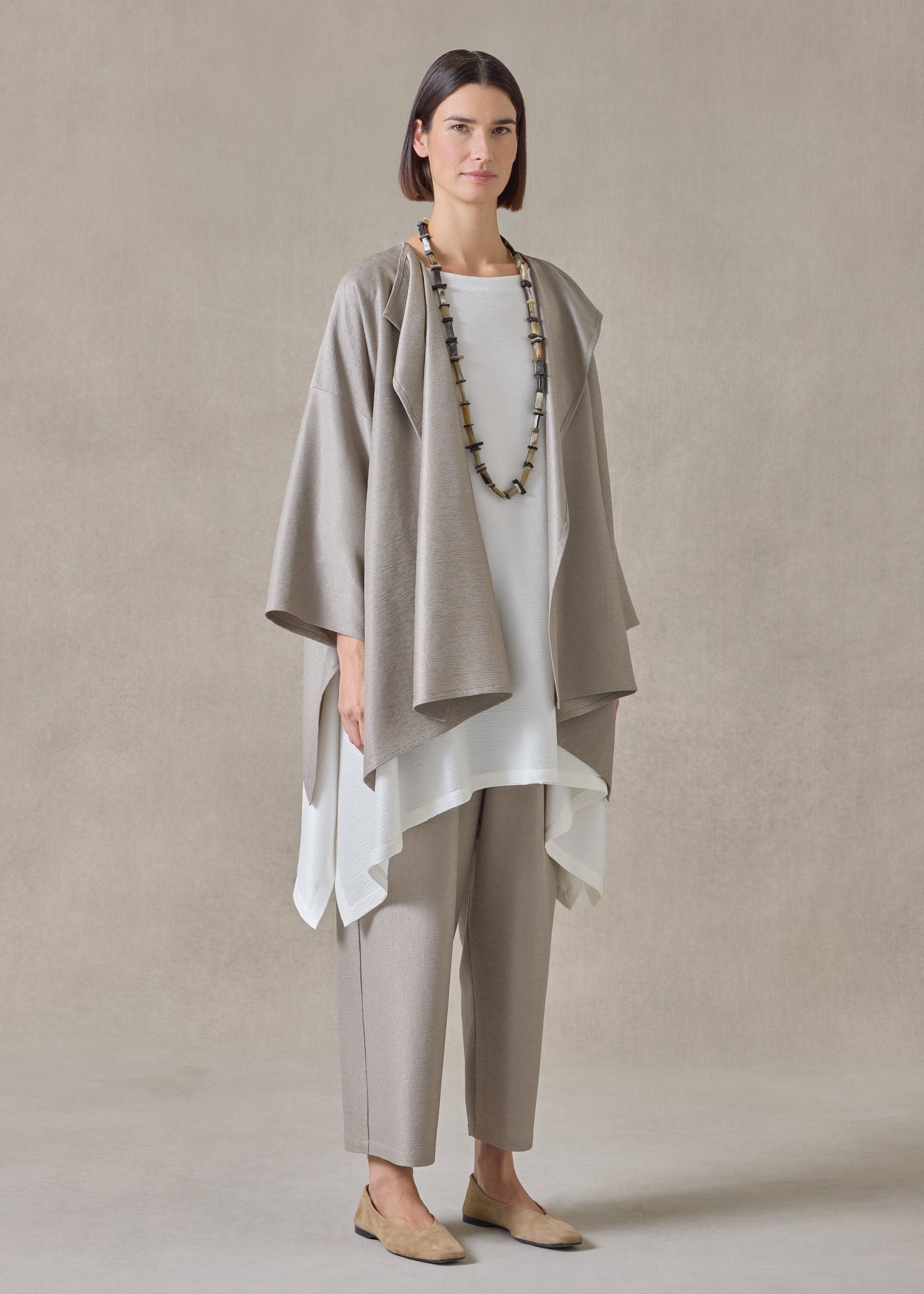 midweight silk plissé dps jacket coat - mid plus (stone)