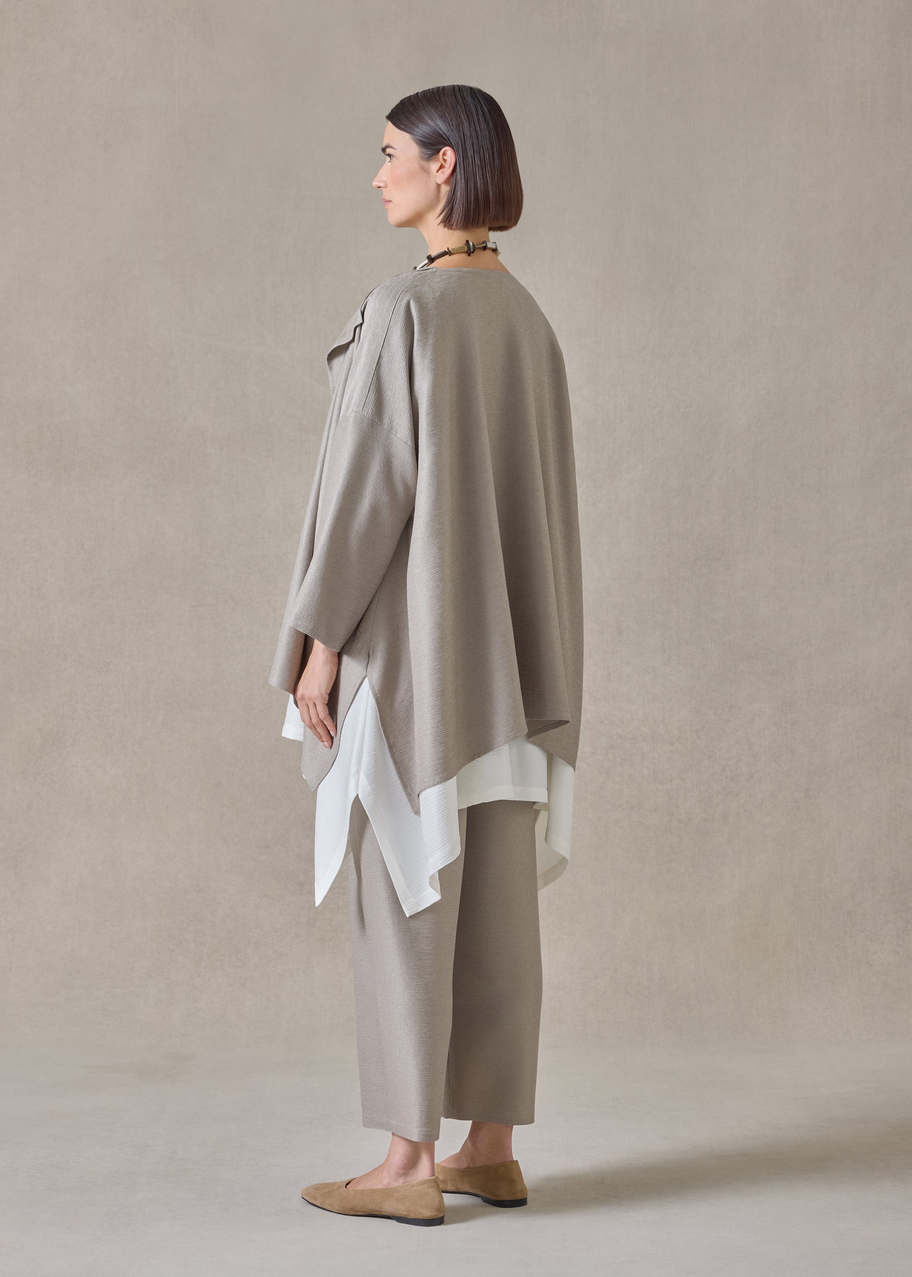 midweight silk plissé dps jacket coat - mid plus (stone)